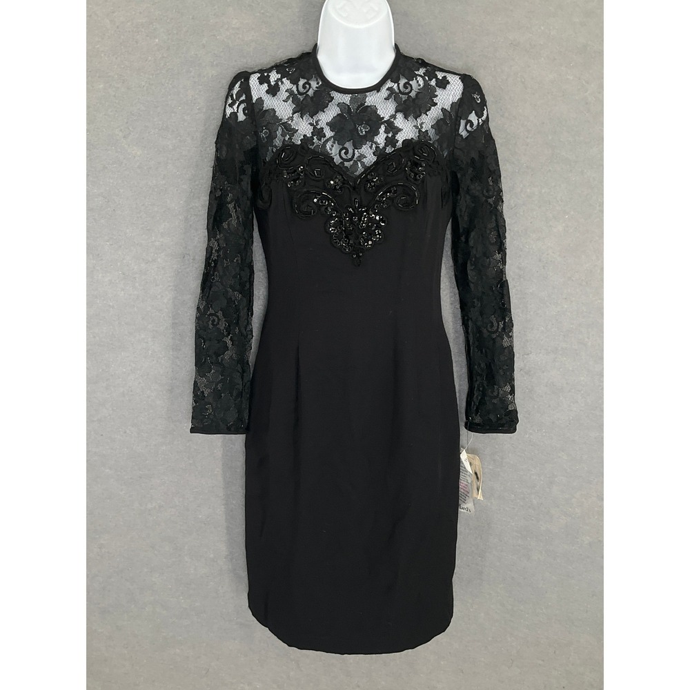 Vintage Jessica McClintock Black Lace Dress Prom‎ Formal Party Sz 6 Whimsigoth
